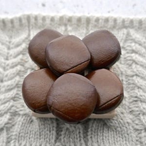 Smooth Brown Leather Shanks, 20mm .78 inch - Real Leather Buttons w/ Plain Tops in Medium Brown - 6 VTG NOS Genuine Natural Leather BB842