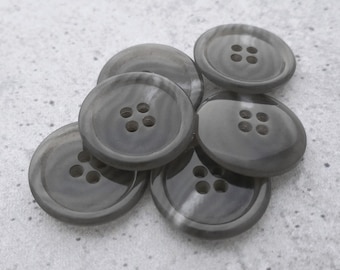 Thunder Grey Vintage NOS Coat-Buttons, ≈26mm 1" - 6 Glossy Semi-Translucent Veined Faux-Horn Gray Imitation Marble Sew-Through Buttons BB879