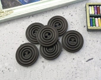 Carved Vintage NOS Brown Corozo Buttons, ≈19mm 3/4" - Dyed Dark Coffee Tagua-Nut Vegetable Ivory Sewing-Buttons with Concentric Rings BB362