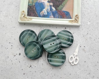 Faux-Marble Green Buttons, 28mm 1-1/8 in. - Faux-Natural Cross-Cut Tonal Green to Semi-Translucent Sew-Throughs - 6 VTG NOS Faux-Stone BB499