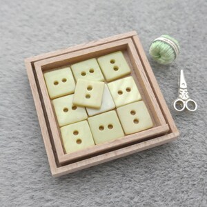 Lemon Mint Squared Shell Buttons, ≈9mm 3/8 in. - Small Dyed Light Green Square Mother of Pearl Sewing-Buttons, 10 Vtg NOS Natural MOP BB1148