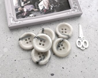 Alabaster Gray Buttons, 22mm 7/8 inch - Thick Modern Warm Gray Faux-Marble Sew-Throughs Buttons - VTG NOS Faux-Natural Marbled Greys BB338