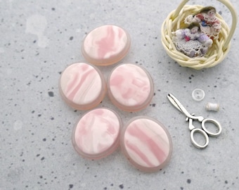 Marbled Oval Shanks,  22mm 7/8 inch - Ombre White to Pink Faux-Marble Designer Sewing Buttons - 5 VinTaGe NOS Faux-Natural Pink Marble BB567