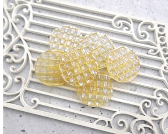 Faux-Glass BasketWeave Buttons, 26mm 1.02 in. - Carved Translucent Faux-Natural Textile Buttons, Gold-Yellow w/ Iridescence, VTG NOS BB460