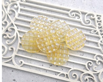 Faux-Glass Basket-Weave Vintage NOS Buttons, ≈26mm 1.02" - Carved Translucent Textile Buttons, Gold-Yellow w/ Iridescence X BB460