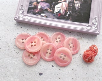 Marbled Pink Buttons, 19mm 3/4 in - Glossy Faux-Marble Tonal Pastel Pink w/ White Sewing Buttons - 8 VTG NOS Faux-Natural Sew-Throughs BB427
