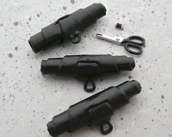 Vintage NOS Real Black Leather Toggle-Closures, ≈51-52mm 2 in. - Large Set of 3 Wrapped Genuine-Leather Toggle-Buttons for Duffle Coat BB991