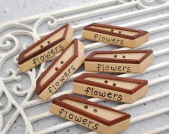 Buttons for Gardeners, ≈37mm 1.45" - Elongated Wooden Window Box Sew-Through Toggles - 6 Vtg NOS Natural Material Wood Toggle Closures BB747