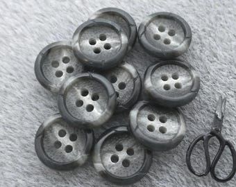Pebbled Faux-Stone Gray Buttons, ≈15mm 5/8", Marbled Light to Dark Ombre Grey Buttons, 10 Vtg NOS Monotone 4-Hole Sew-Through Buttons BB1035