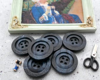 Horn Imitation Navy Buttons, CHOOSE 21mm 7/8", 25mm 1" - Faux-Horn 4-Hole Sew-Throughs w/ Double Ring-Around Rim, Vtg NOS  BB896