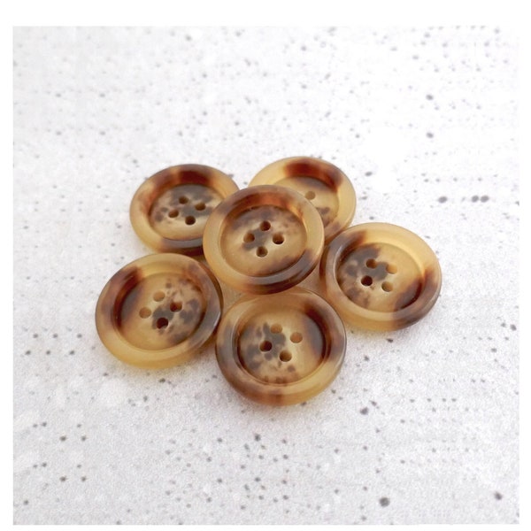 Faux-Tortoise Yellow Buttons, 20mm .78 in, 23mm .90 inch - Faux-Horn Gold Yellow Sew-Through Buttons w/ Brown - VTG NOS Faux-Natural BB768