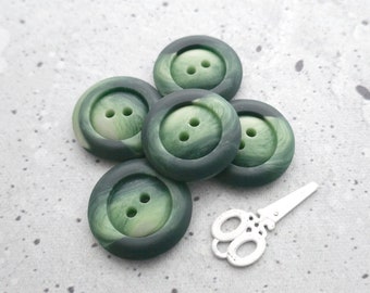 Marbled Faux-Horn Green Buttons, 27mm 1.06 in. - Ombre Green Imitation Horn Buttons w/ Carved Detailing - 6 VTG NOS Faux-Natural Green BB630