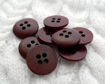 Vintage NOS Autumn Red Tagua-Nut Buttons, ≈15mm 5/8 in. - 8 Dyed Pink-Red Flat Top Corozo Natural Vegetable Ivory Buttons with 4-Holes BB984