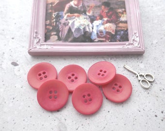 Fiery Rose-Pink Vintage NOS Corozo Buttons, ≈22mm 7/8" - 6 Dyed Pink Natural Tagua Nut Vegetable Ivory Concave Sew-Through Buttons BB557