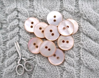 Pale Orange Shell Buttons - CHOOSE 12mm 13mm 1/2 in - Small VinTaGe NOS Pastel Peach MOP Buttons - Little Natural Dyed Mother of Pearl BB466