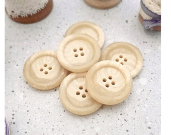Travertine Beige Vintage Faux-Marble NOS Buttons, ≈28mm 1-1/8 inch - Tonal-Beige Veined Cross-Cut Imitation Marble 4-Hole Sew-Throughs BB255