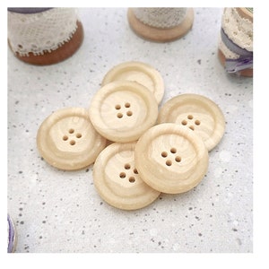 Travertine Beige Buttons, 28mm 1-1/8 in. - Cross-Cut Veined Faux-Marble Coat Buttons - 6 VTG NOS Faux-Natural Tonal Beige Sew-Throughs BB255