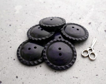 Dark Indigo Buttons, 30mm 1.18 inch - Rag-Rolled Faux-Marble Night Violet Sew-Throughs w/ Carved Rims - 6 VTG NOS Faux-Natural Marbled BB621