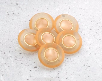 Marbled Peach Buttons, 27mm 1.06 in - Tinted Acrylic Faux-Natural Buttons w/ Marbled Centers - 6 VTG NOS Orange Faux-Glass Coat Shanks BB579