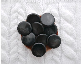 Marbled Black Shanks, 16mm 5/8 in - Lacquered Black Buttons w/ Faux-Marble Whisper Gray - 9 VTG NOS Small Faux-Natural Marble Buttons BB653