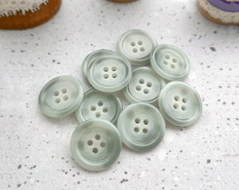 Marbled Green Buttons, 19mm 3/4 inch - Pale Moss Agate Green Mottled Sewing Buttons - VTG NOS Faux-Marble Green Sew-Throughs BB442