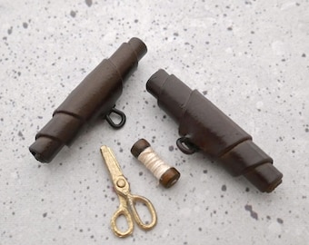 Vintage NOS Genuine Brown Leather Toggles, ≈51mm 2" - Pair of 2 Large Wrapped Toggle Closure Buttons for Duffle Coats in Real-Leather BB992