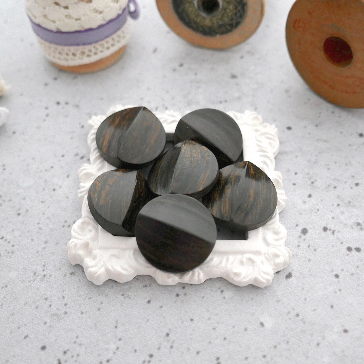 30mm Dark Wood buttons, sewing buttons - pack of 6