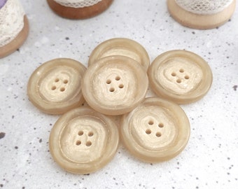 Leonardo Faux-Marble Sew-Throughs, ≈28mm 1-1/8 inch - Cross-Cut Veined Tan Beige Imitation Travertine Marble Coat Buttons, Vintage NOS BB256