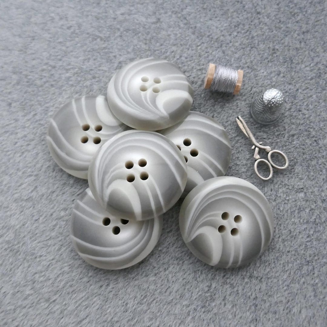 Modern Marble Oval Gray Buttons, ≈28mm 1-1/8 In. - Glossy Grey on White ...