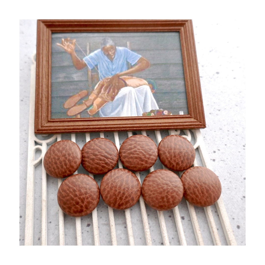 Fine Leather Shanks, 19mm 3/4 Inch Brown Patterned Natural Leather  Buttons W/ Metal Backs Real Vintage NOS Genuine Brown Leather BB436 