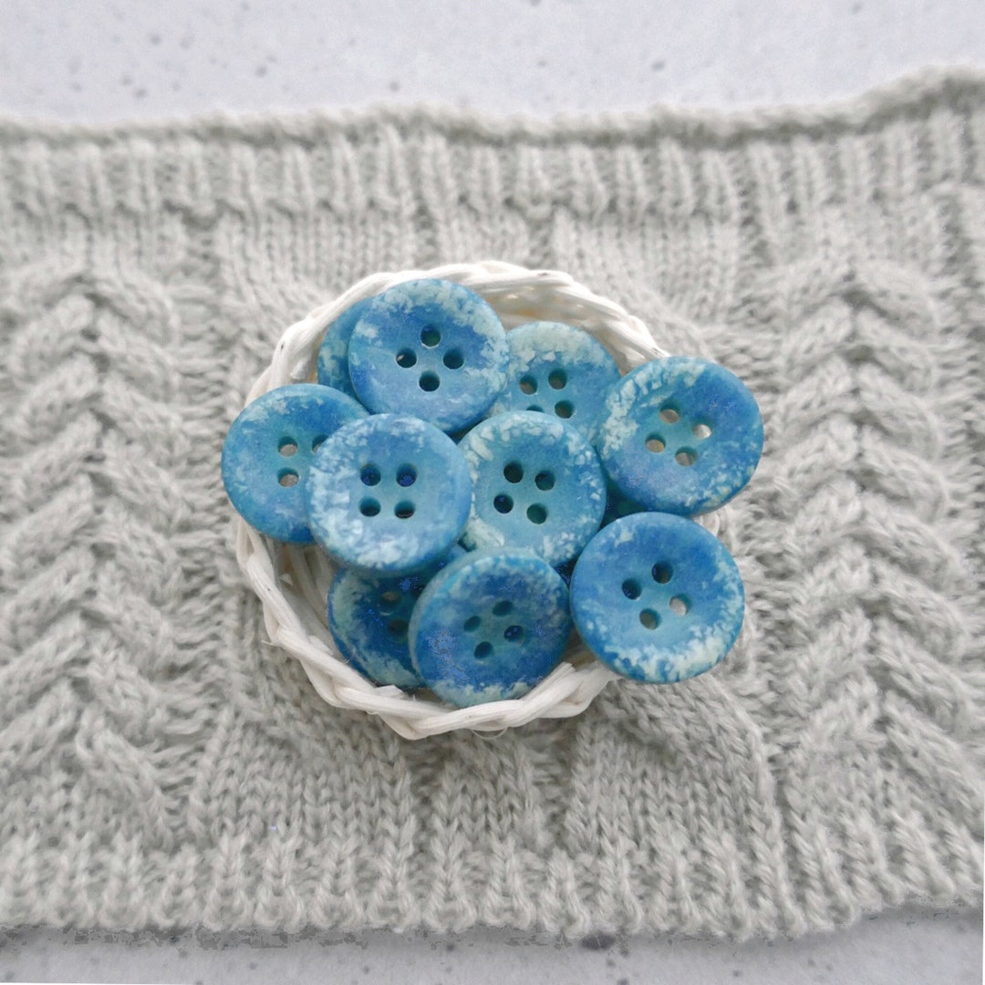 Blue Rag Button Rag-rolled Blue Buttons, ≈23mm .90