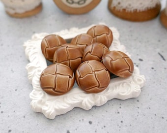 Acorn Brown Imitation Leather Buttons, ≈16mm 5/8 in - Molded Brown Faux-Leather Coat Shanks - Vtg NOS  Brown Weave Buttons BB017