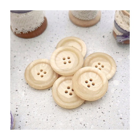 Travertine Beige Vintage Faux-Marble NOS Buttons, ≈28mm 1-1/8 inch - Tonal-Beige Veined Cross-Cut Imitation Marble 4-Hole Sew-Throughs BB255