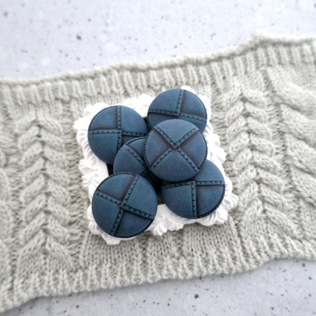 Pitch Blue Fauxleather Buttons, 23mm 7/8 Inch Modern Molded Shanks W/ Carved Fauxfabric