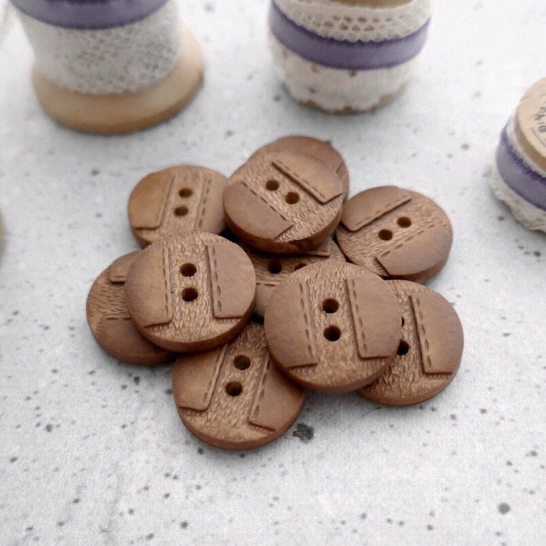 Brown Fauxleather Buttons, 19mm 3/4 Inch Brown Fiber Arts Imitation Leather Sewthroughs W