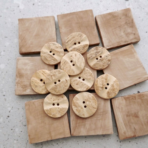 Poured Faux-Wood Buttons, 23mm .90 inch - Faux-Natural Nutty Smooth Sew-Through Buttons w/ Textural Interest - 10 VTG NOS Organic-Feel BB515