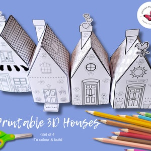 Case 3D stampabili da colorare / Attività da colorare per bambini / Schede di attività stampabili per bambini /