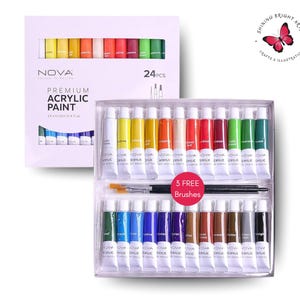 Nova Premium Quality Acrylic Paint With 3 FREE Brushes | Acrylic Paint Set | Artists Premium Quality Paint | Paint Sets For Adults |
