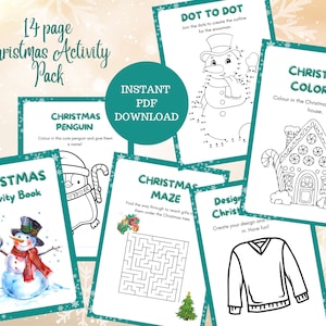 14 Page Printable Christmas Activity Pack, Christmas Activity Bundle, Kid&#39;s Activities, Christmas Colouring pages, Christmas Party Games,
