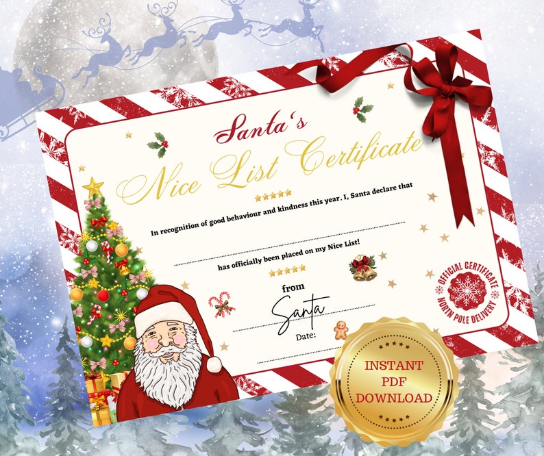 Santa's Nice List Certificate | Christmas Eve Certificates | Printable ...