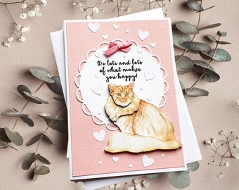 Handmade Cat Greetings Card | Cat Lover | Cat Cards | Handmade Greetings Card | Happiness | Happy Quote Cards | Everyday Cards | Greetings