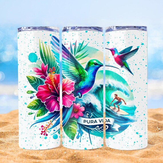 Floral Hummingbird Tumbler Png, Pura Vida 20 oz Skinny Sublimation Design,  Tropical Hibiscus Flower Tumbler Wrap, Cute Bird Digital Download