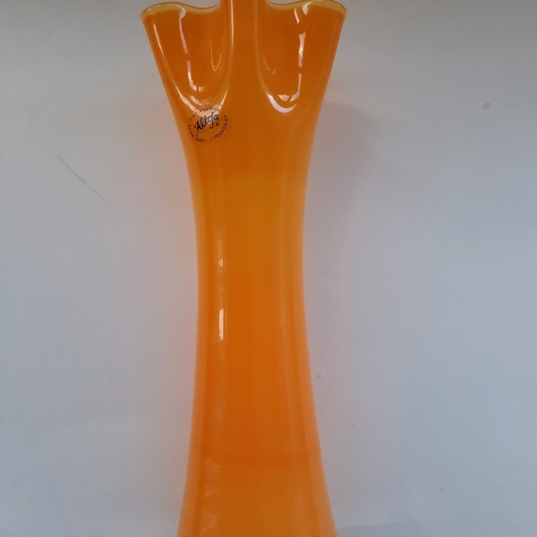 Unique Orange Hand Blown Art Glass Vase - Alicja