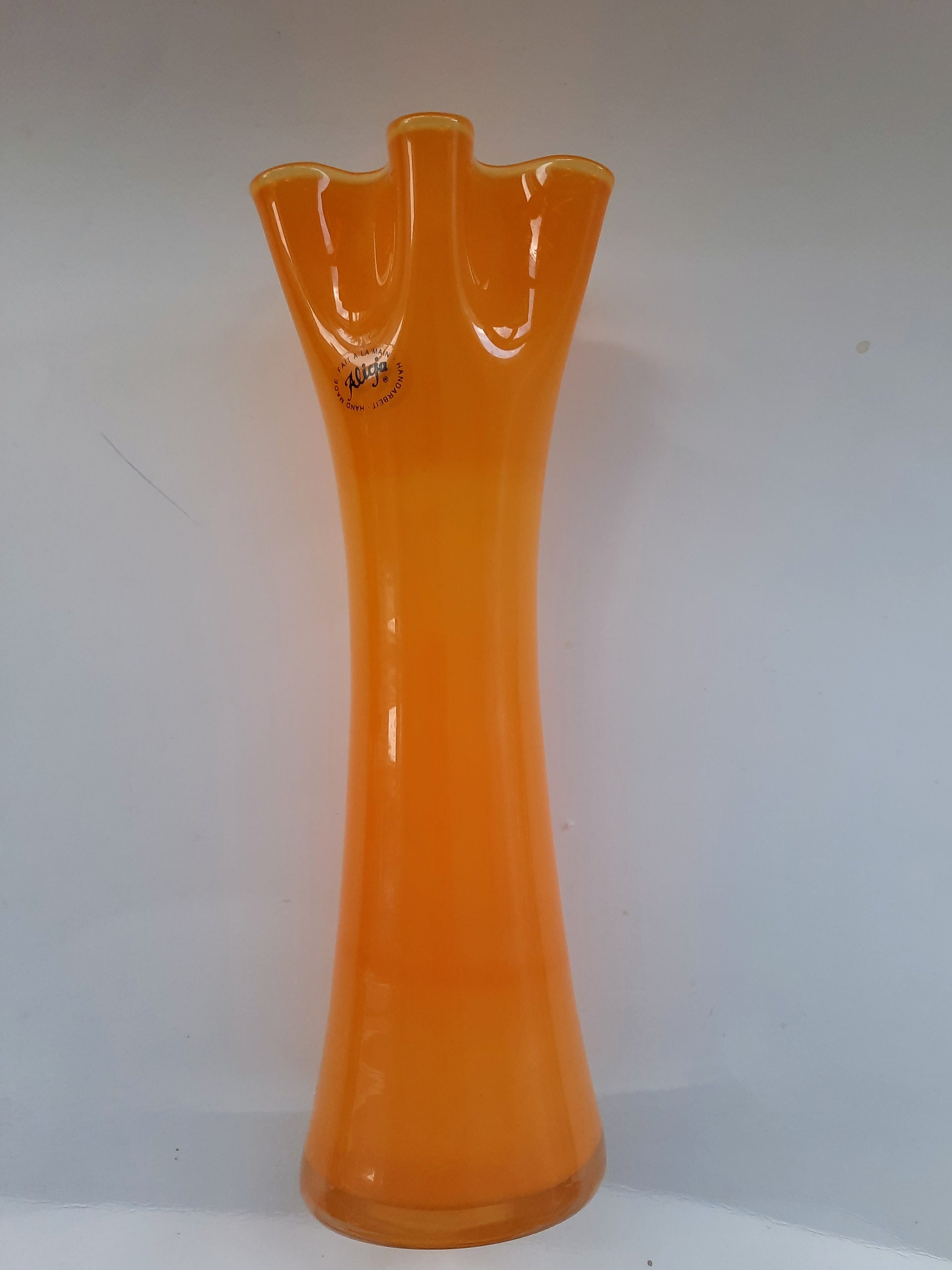 Unique Orange Hand Blown Art Glass Vase Alicja Etsy