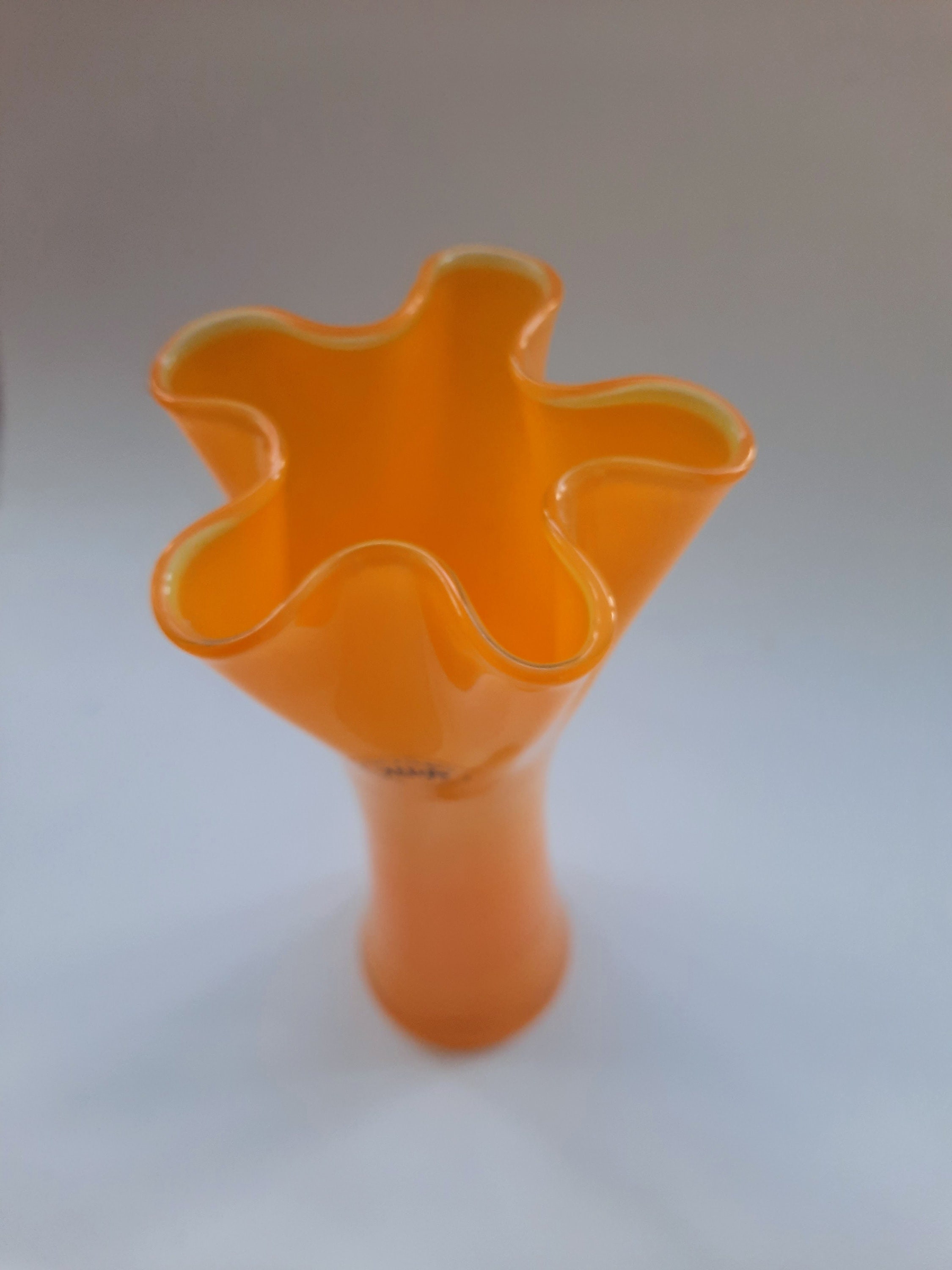 Unique Orange Hand Blown Art Glass Vase Alicja Etsy