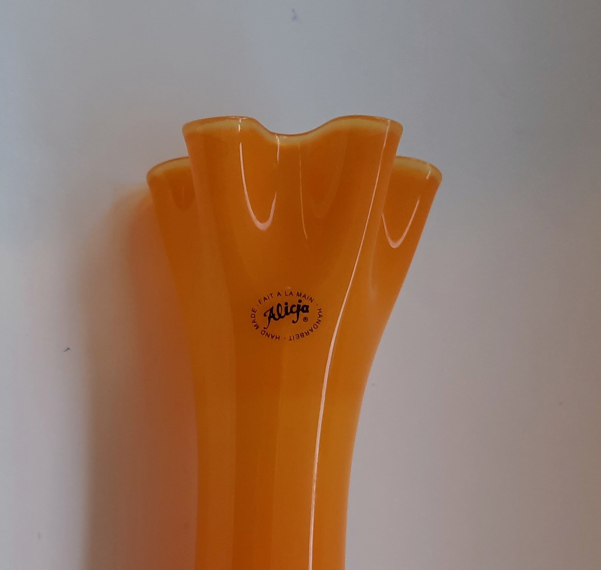 Unique Orange Hand Blown Art Glass Vase Alicja Etsy