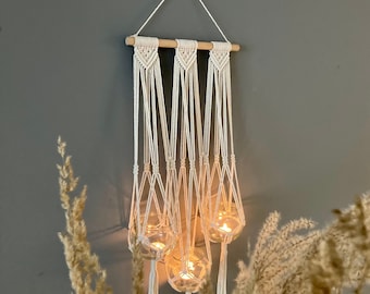 Makramee-Kerzenaufhänger: Boho-Hängelaterne mit Glasschalen