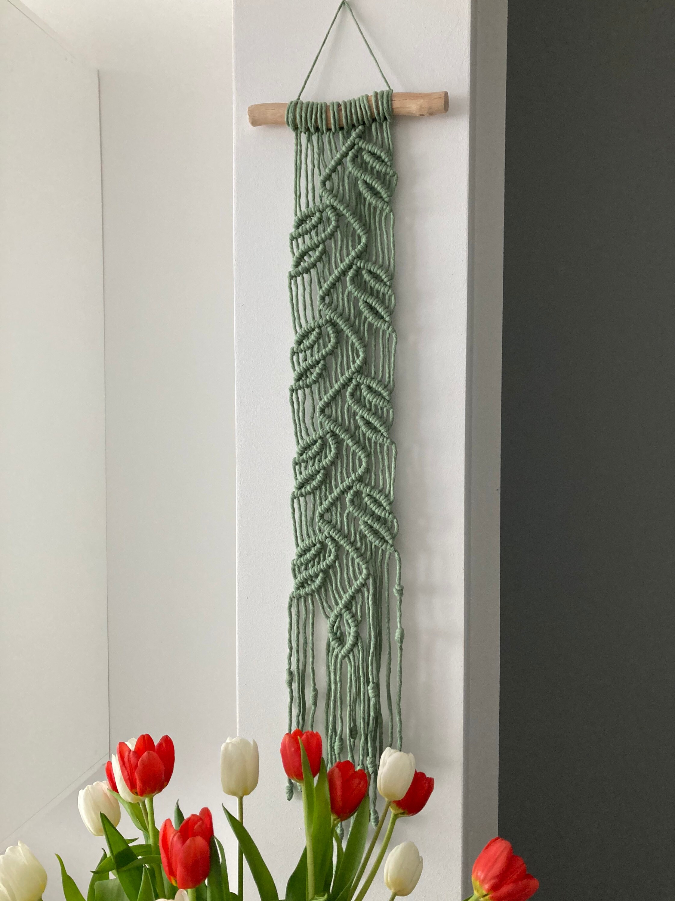 Green Macrame Vine Wall Hanging: Handmade Boho Home Decor