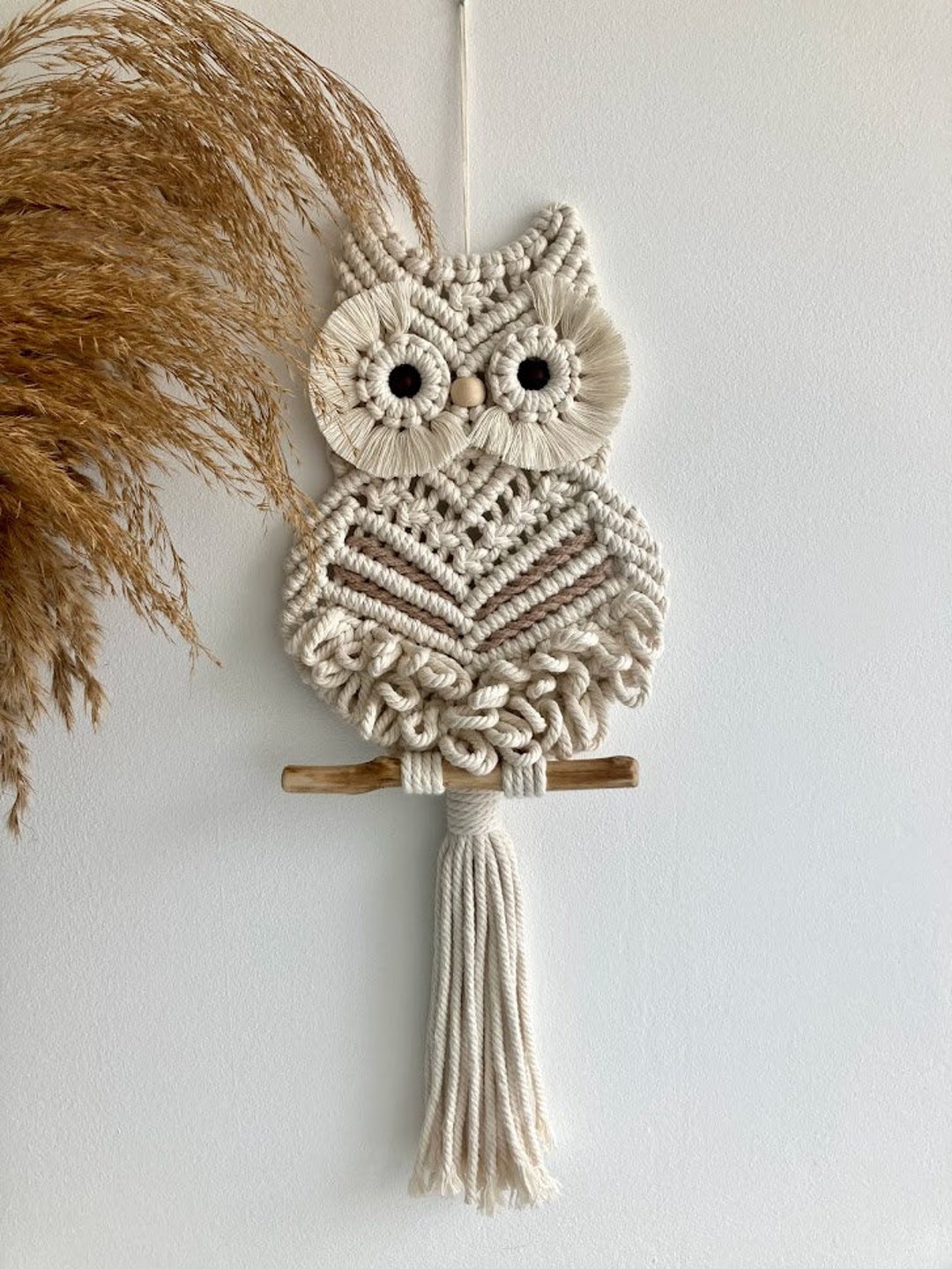 Macrame White Fluffy Owl Wall Hanging, Cute Baby Room Boho Macrame Wall ...