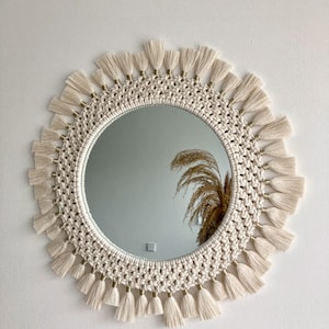 Macrame Bohemian Mirror with tassels, Boho chic wall hanging mirror